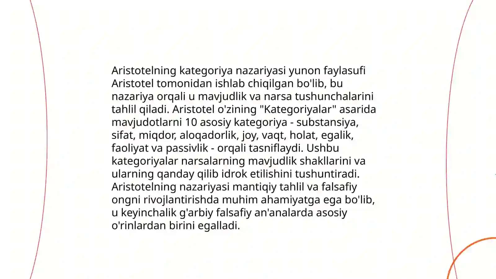 Aristotel, Forobiy va Kant ontologiyasida kategoriyalarning tasnifi 3