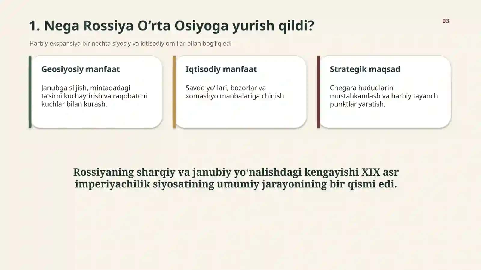 ROSSIYA IMPERIYASINING O‘RTA OSIYOGA HARBIY YURISHLARI 3