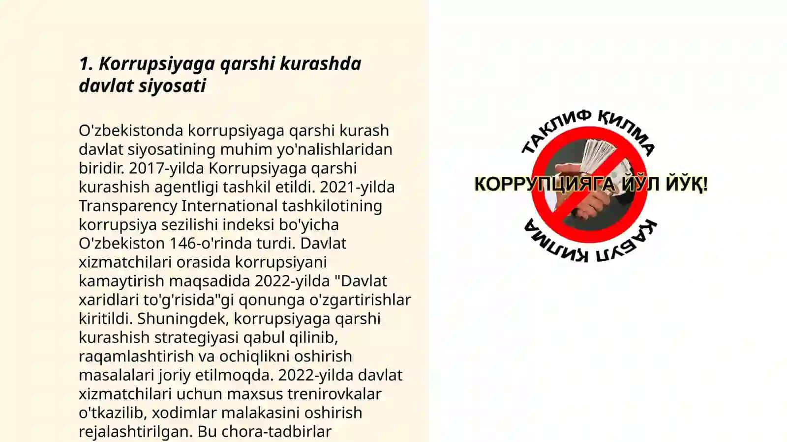Oʻzbekistonda korrupsiyaga qarshi kurashga oid amalga oshirilgan islohotlar mohiyati 3