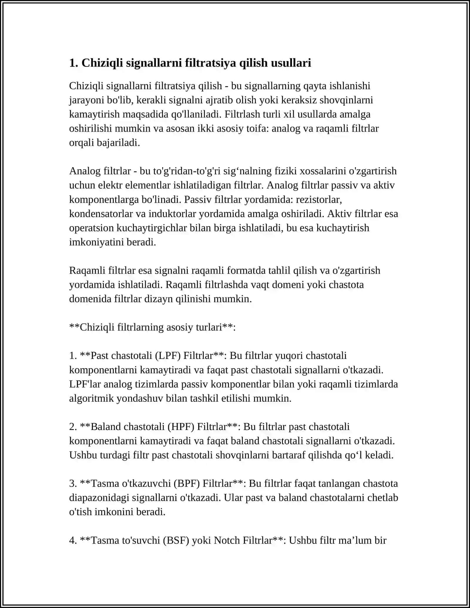 Chiziqli signallarni filtratsiya qilish usullari 3