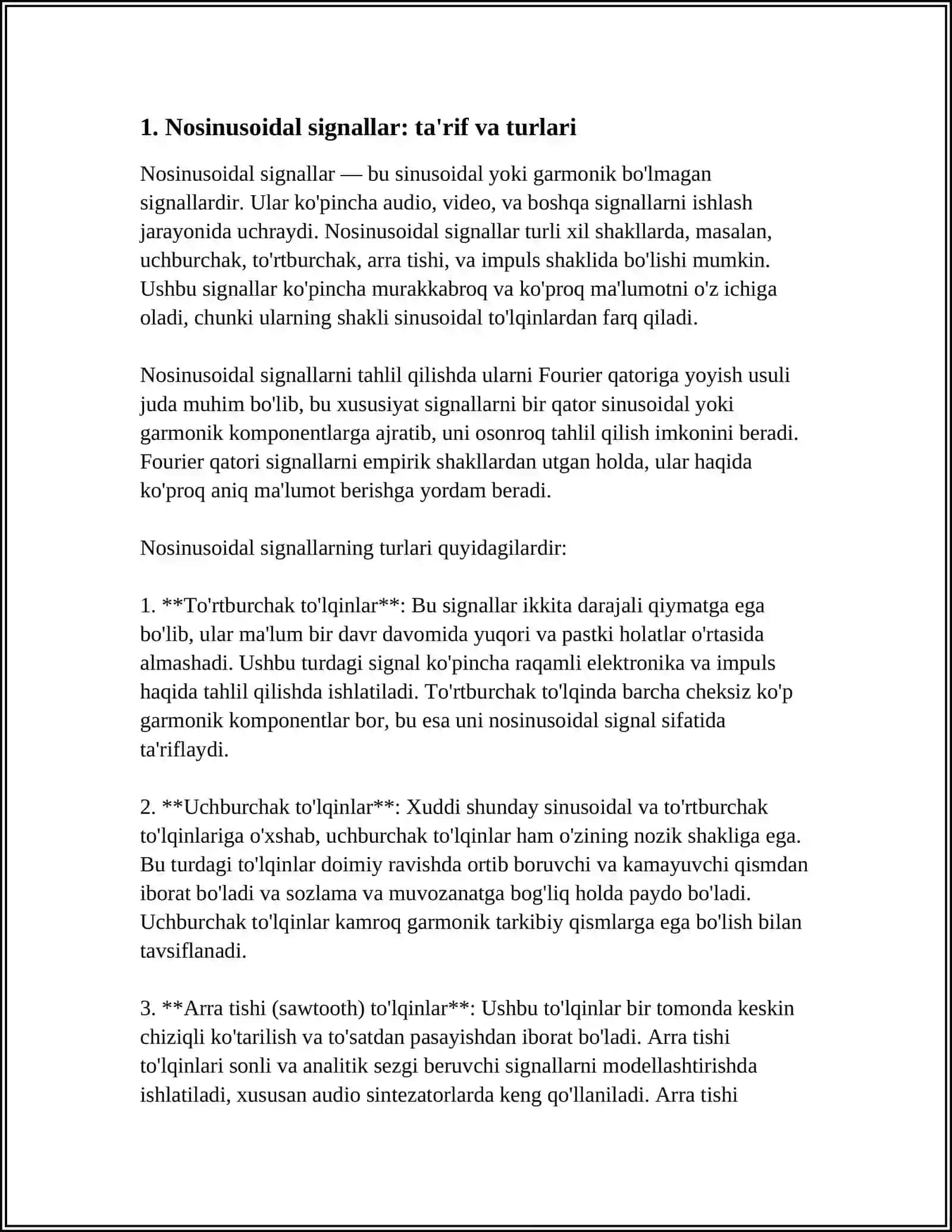 NOSINUSOIDAL SIGNAL VA UNI FURYE QATORIGA YOYISH 3