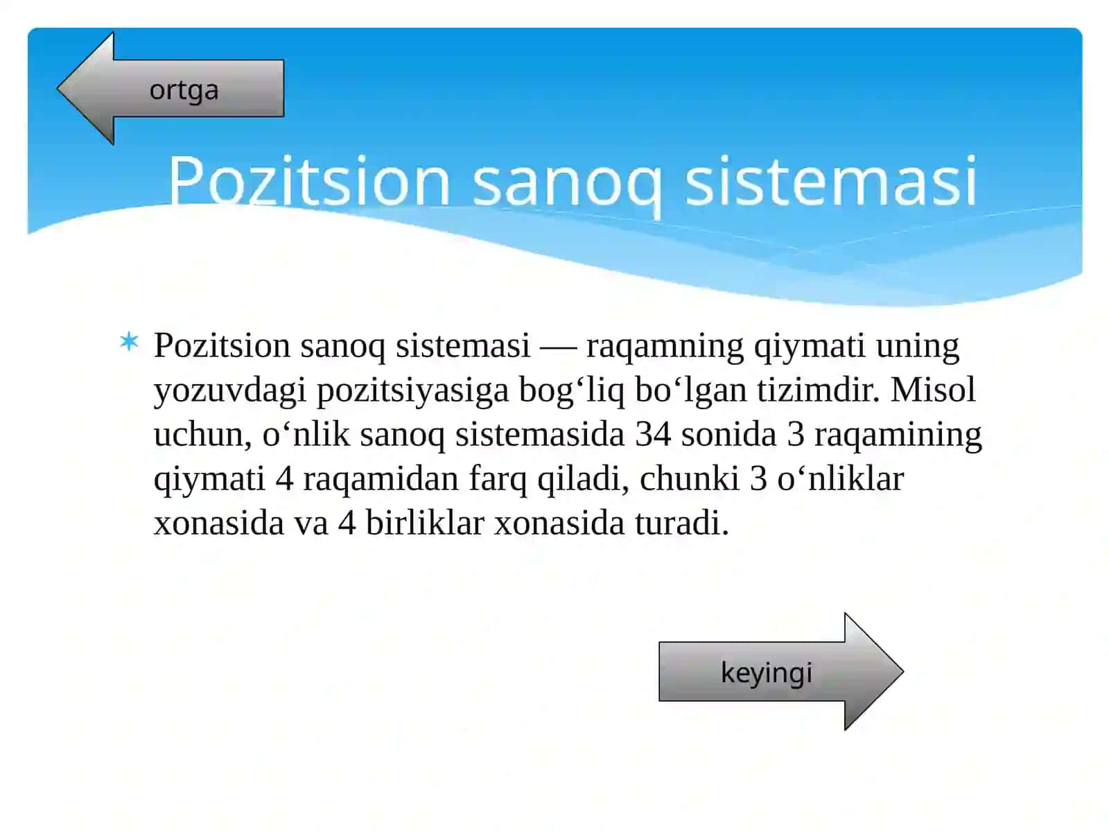 Pozitsion va pozitsion bo’lmagan sanoq sistemasi 3