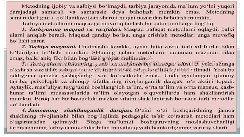 Tarbiyaning umumiy metodlari,shakillari va vositalari 3