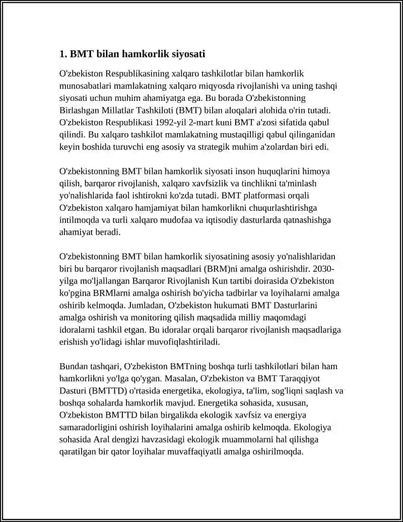 O'ZBEKISTONNING XALQARO TASHKILOTLAR BILAN HAMKORLIK ALOQALARI 3