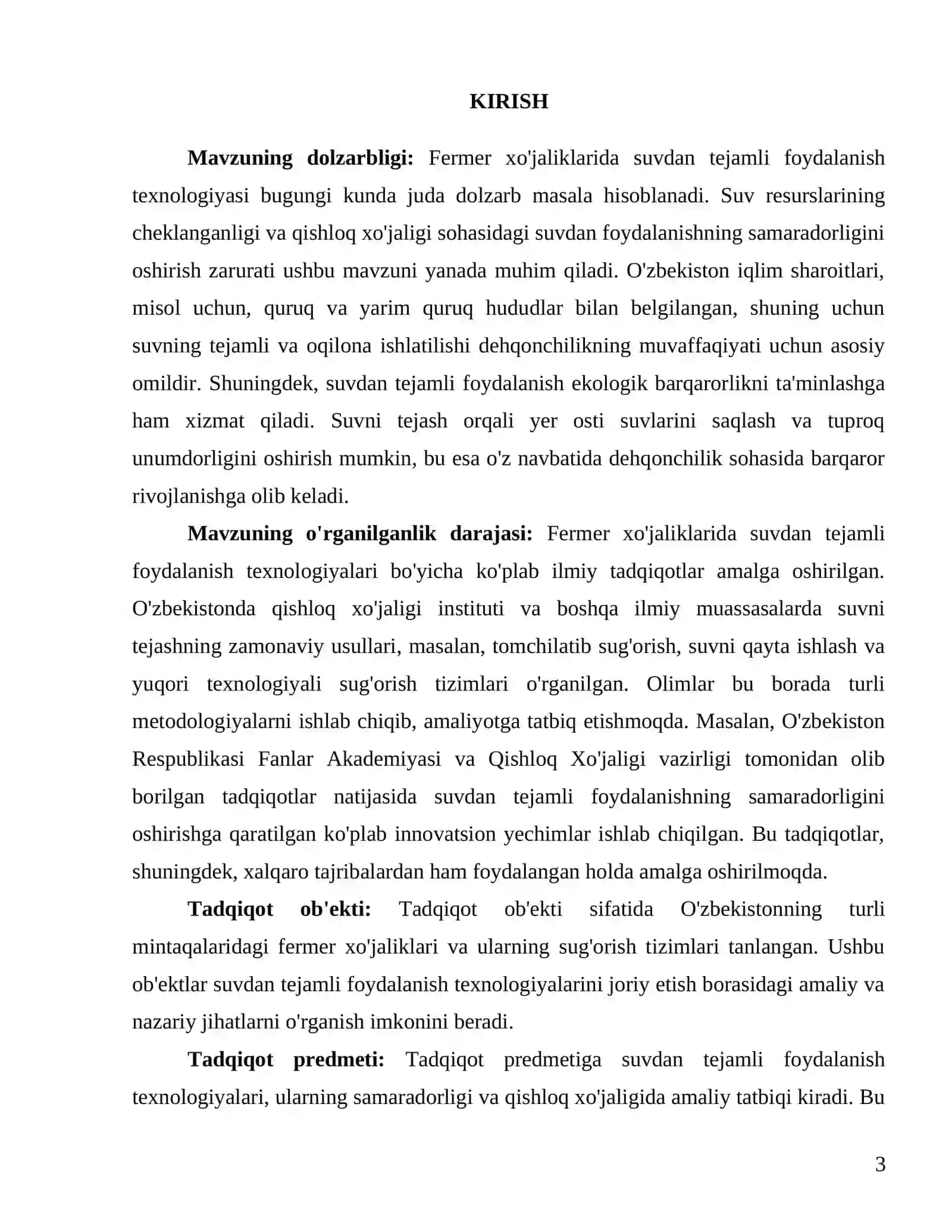 "Fermer xujaliklarida suvdan tejamli foydalanish texnologiyasi" 3