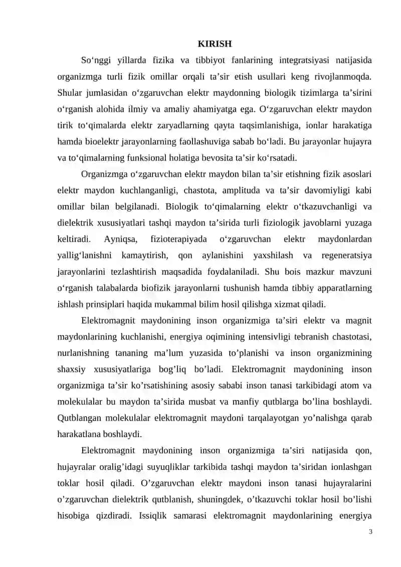 Organizmga o'zgaruvchan elektr maydon bilan ta'sir etish 3