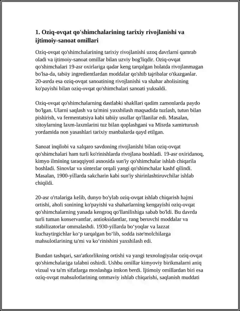 OZIQ-OVQAT QO'SHILMALARI VA ULARNING KIMYOVIY TARKIBINING SHAKLLANISH TARIXI 3