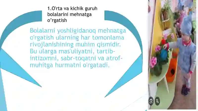 O'rta va kichik guruh bolalarni tabiatda kattalar mehnatiga o'rgatish tabiat burchagida yer maydonla 3