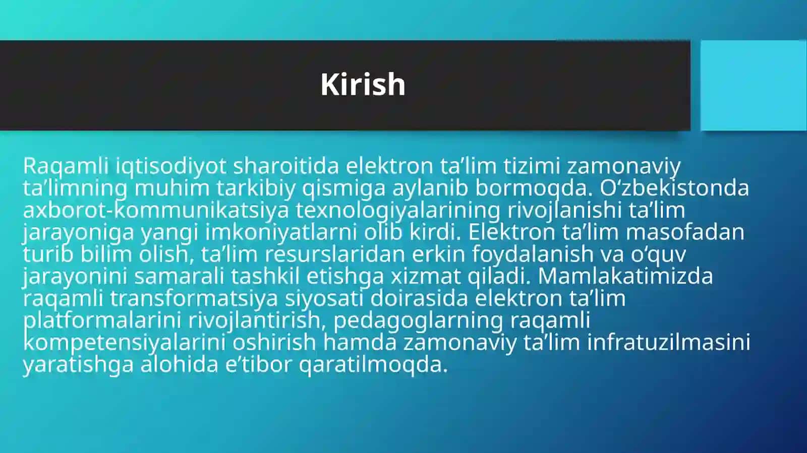 O‘zbekistonda elektron ta’limni rivojlantirish yo‘nalishlari 3