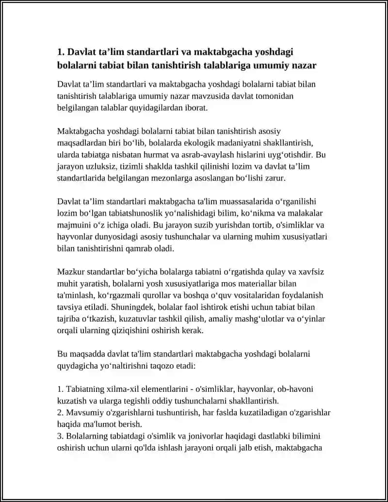 Davlat taʼlim standartlari va maktabgacha yoshdagi bolalarni tabiat bilan tanishtirish talablariga umumiy nazar 3