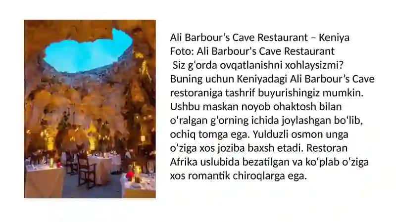 Dunyo mamlakatlaridagi restoranlarni oʻziga xos xususiyatlari 3