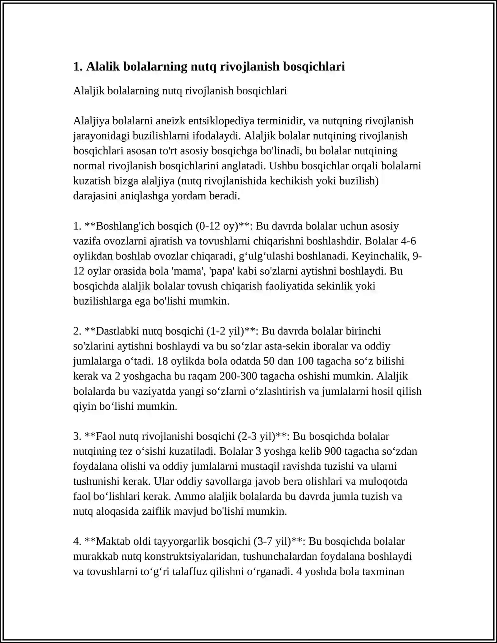 MAXSUS MUASSALARDA ALALIK BOLALAR NUTQINI LOGOPEDIK MASHĢULOTLARNI KUZATISH VA TAHLIL QILISH 3