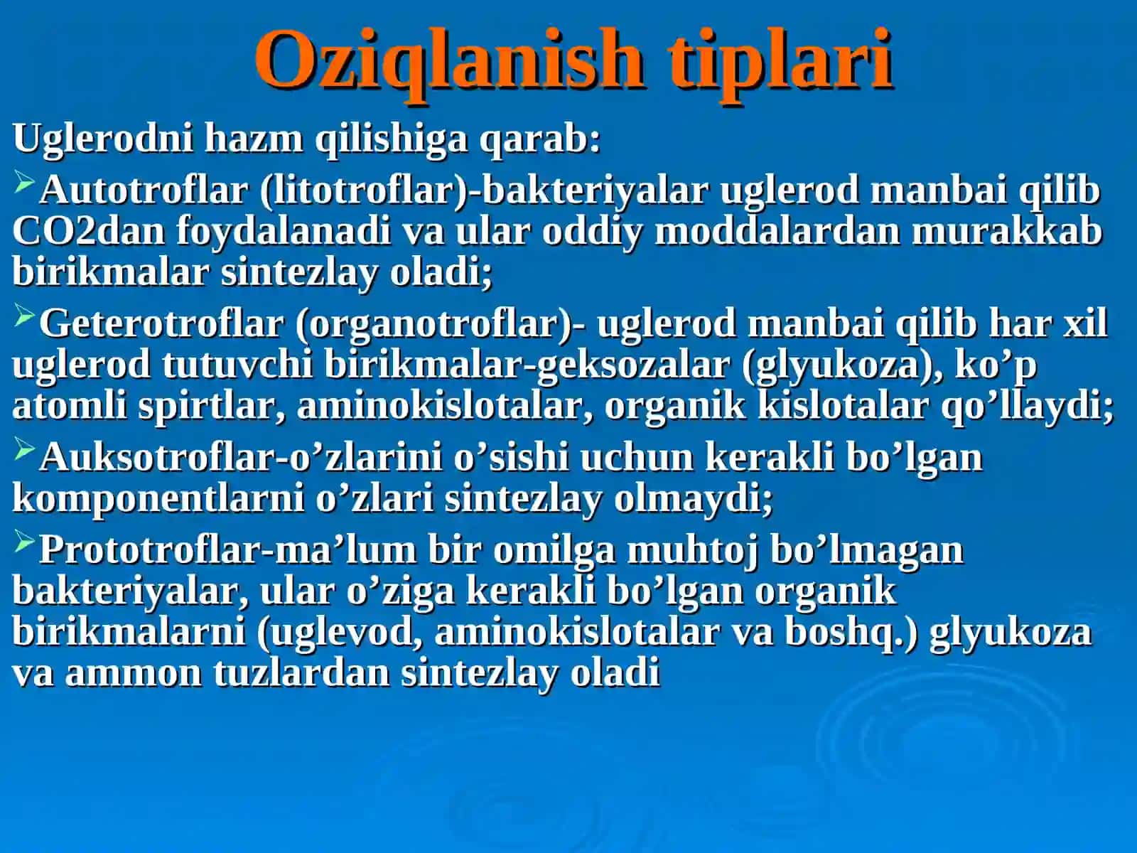 Bakteriyalar fiziologiyasi. Metabolizm jarayoni 3