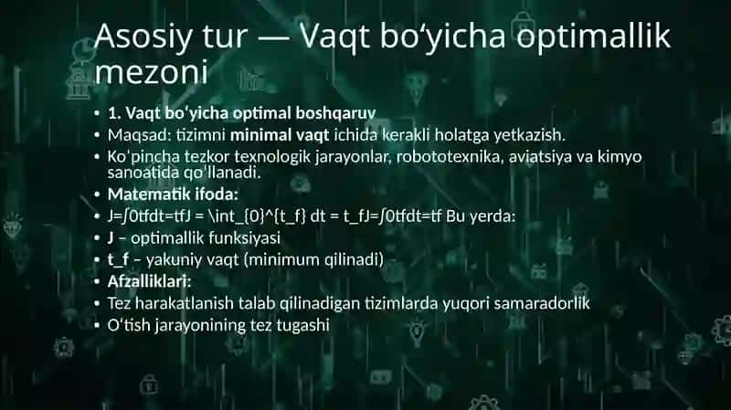 Avtomatik boshqarish sistemalarining optimallik mezoni 3