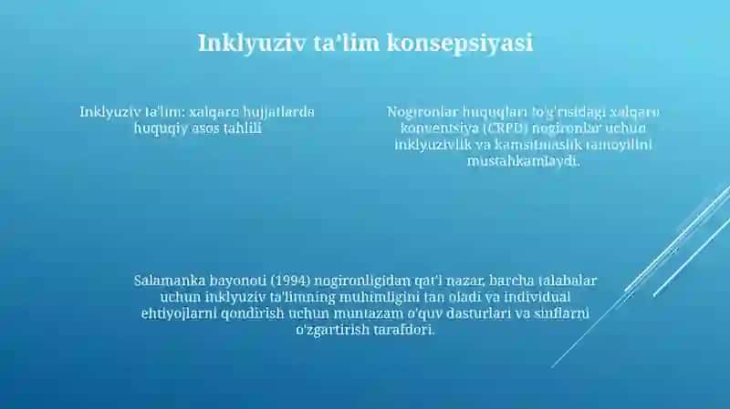 Inklyuziv Ta’Limni Huquqiy Asoslarini Xalqaro Hujjatlarda Tahlil Qilish 3