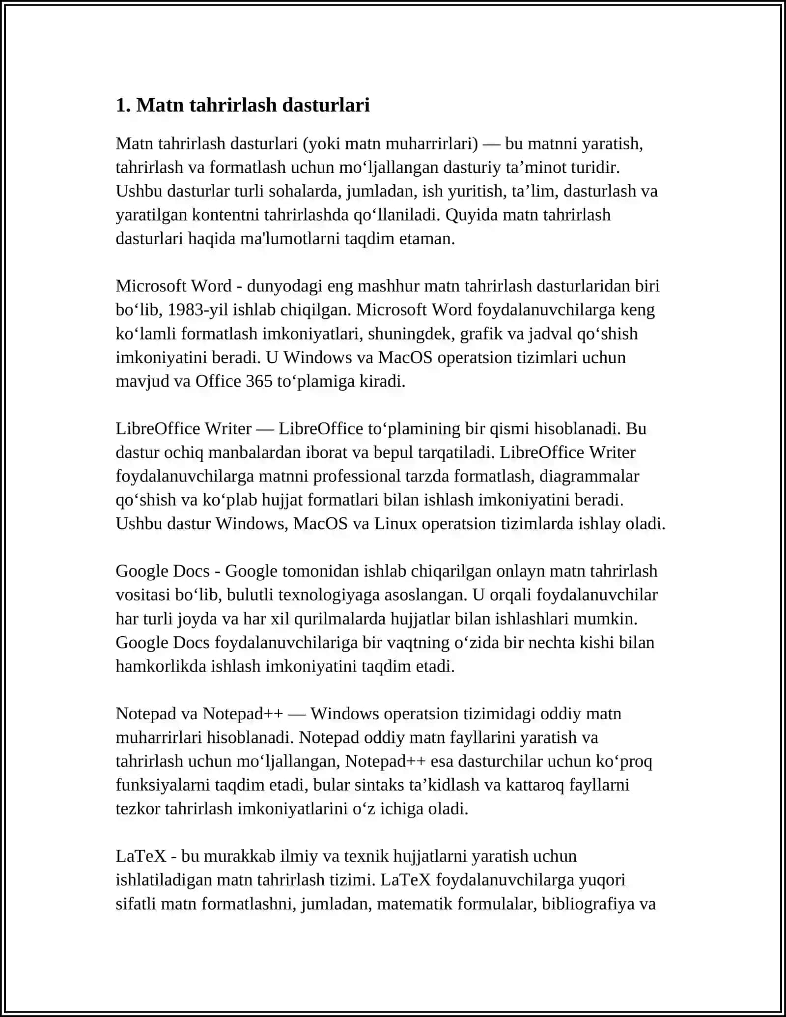 WORD MATN TAHIRLAGICHIDA MALUMOTLARNI HISOBLASH ISHLARINI BAJARISH 3
