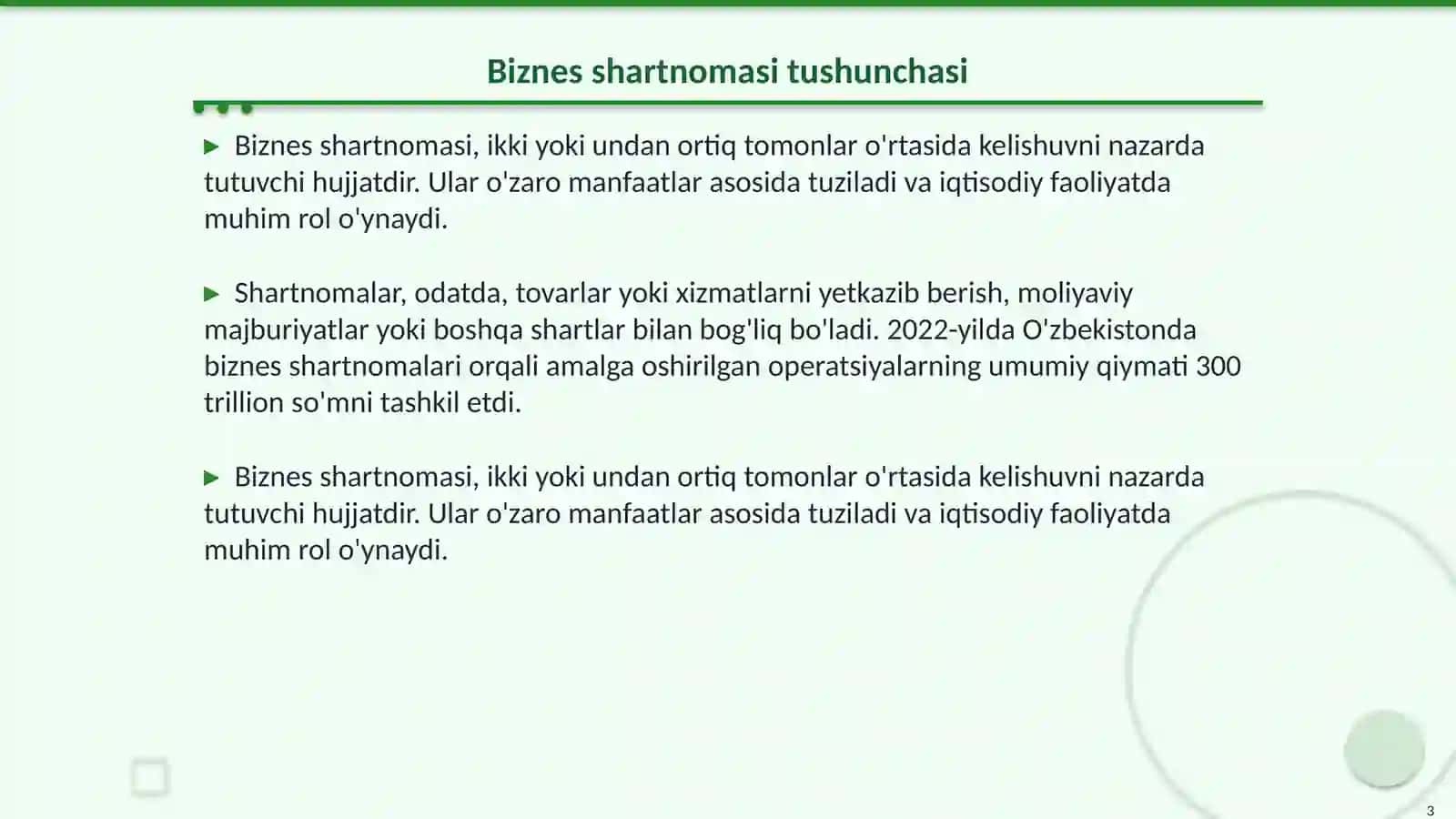 Biznes shartnomalarini tuzish va bajarish tartibi 3