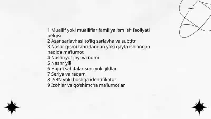 Bibliografik qoidalarni tushuntirib beruvchi ròyxat 3