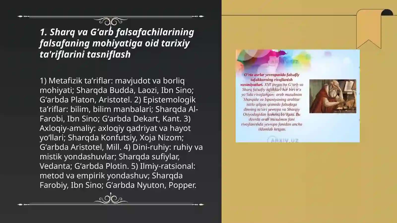 Falsafaning mohiyatiga oid Sharq va Gʻarb mutafakkirlari ta'riflarini tasniflash 3