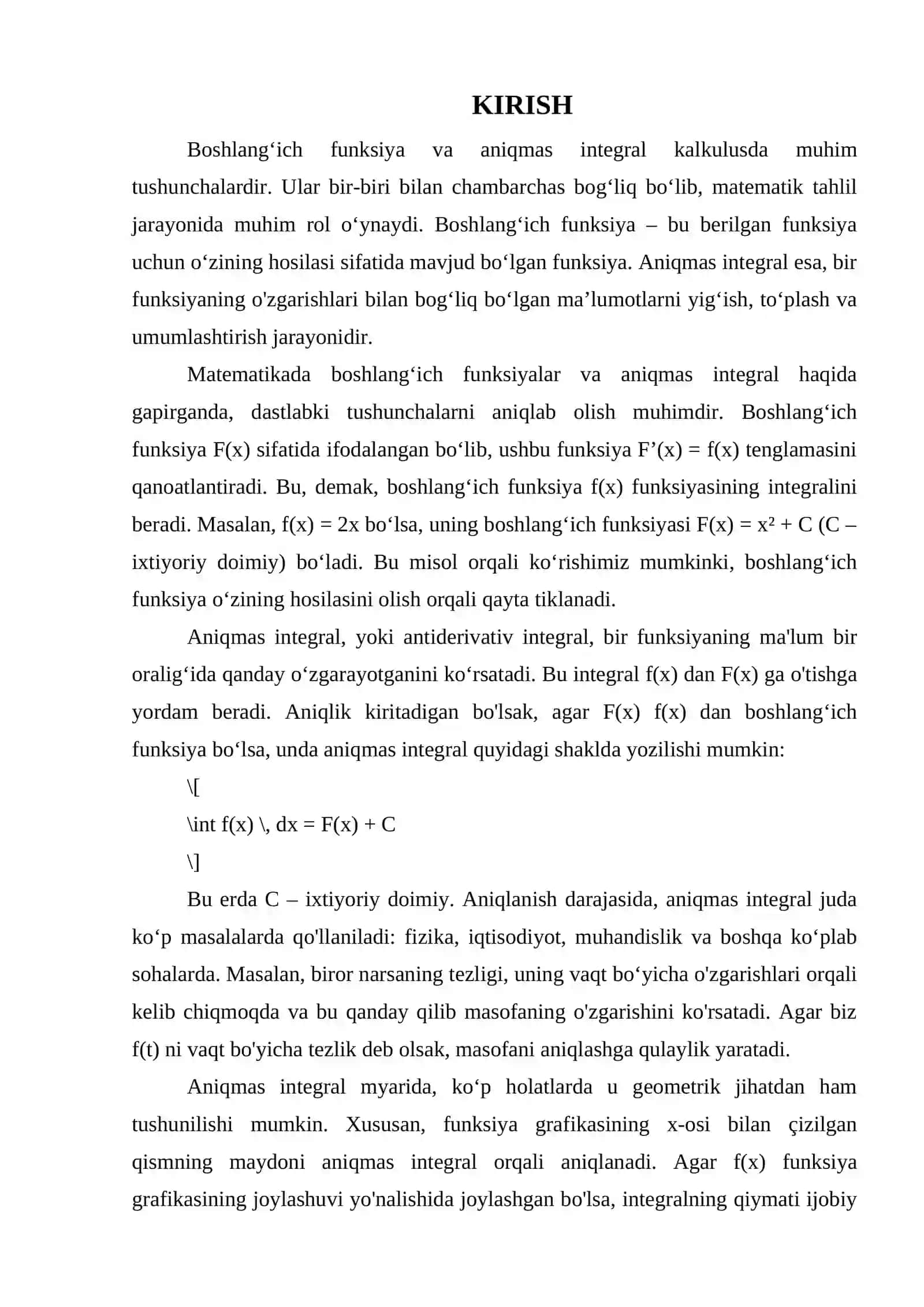 BOSHLANG`ICH FUNKSIYA VA ANIQMAS INTEGRAL. ANIQMAS INTEGRALNING ASOSIY XOSSALARI 3