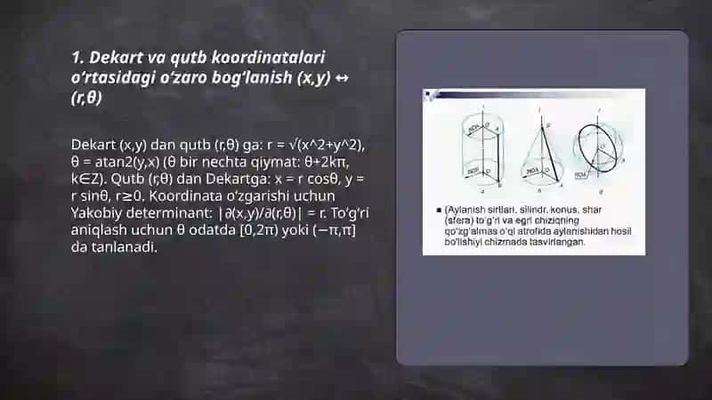 Dekart va qutb koordinatalari orasidagi bogʻlanish 3