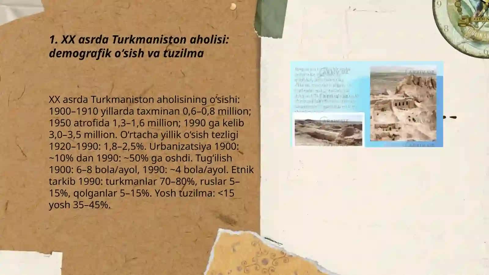 XX asrda Turkmaniston hayoti aholisi hamda milliy qadriyati 3