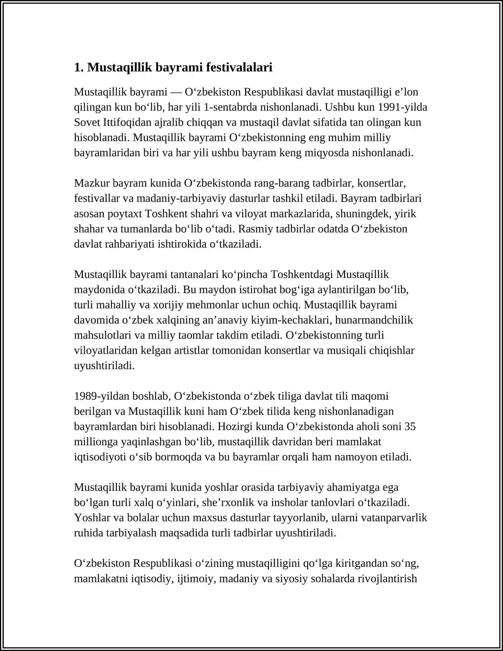 MUSTAQILLIK VA YANGI O'ZBEKISTONDA XALQARO FESTIVALLAR, KO'RIK TANLOVLAR, AN'ANAVIY IJRO, MUSIQA, VA QOSHIQCHILIK SAN'ATI, FALKLOR DASTALARI VA MUZEYLAR RIVOJI 3