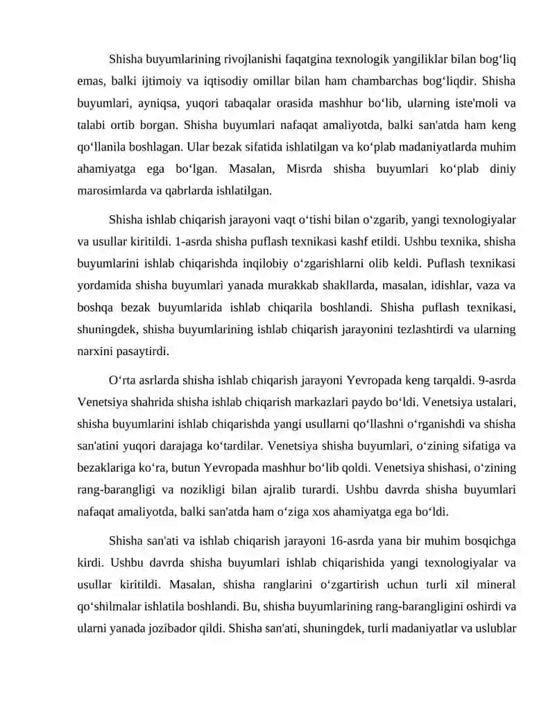 Shisha, shisha buyumlari ishlab chiqarish tarixi 3