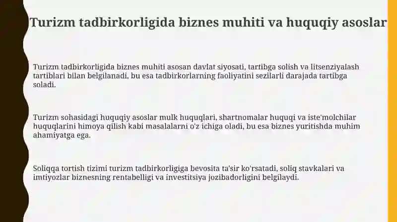 Turizm tadbirkorligida biznes-muhit va huquqiy asoslar 3