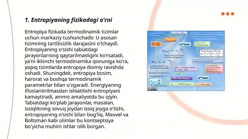 Termodinamikadagi entropiya tushunchasi va uning fizikaning asosiy qonunlari bilan bog'lanishi 3