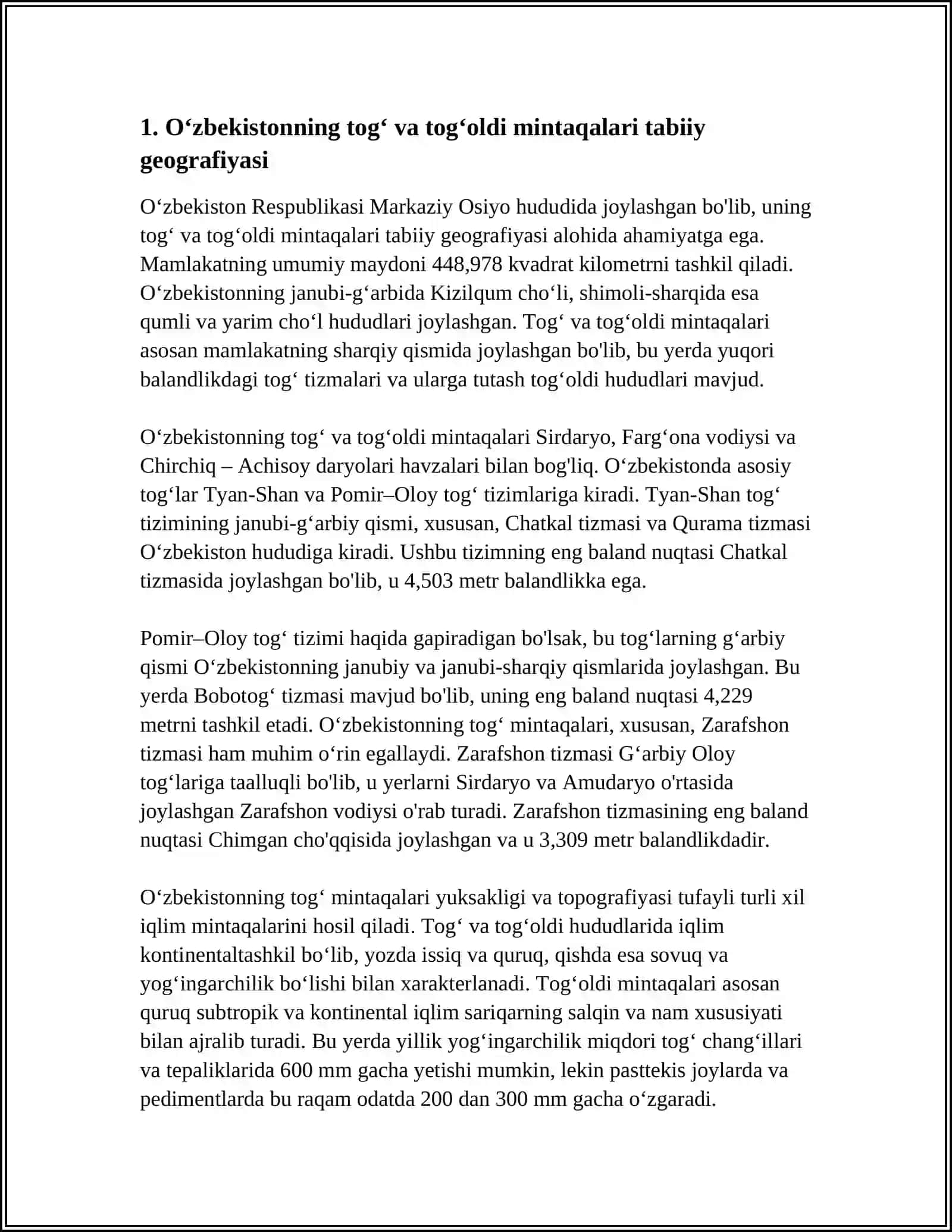 Oʻzbekistonning togʻ va togʼoldi mintaqasi tuproqlari geografiyasi va uni muhofaza qilish 3