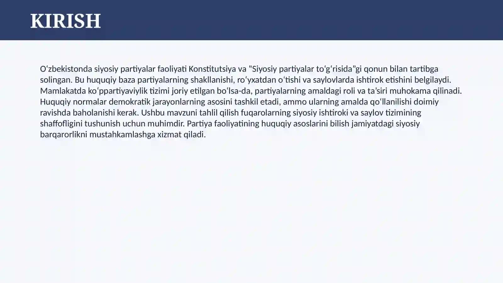 O’ZBEKISTONDA SIYOSIY PARTIYALARNING HUQUQIY ASOSLARI 3