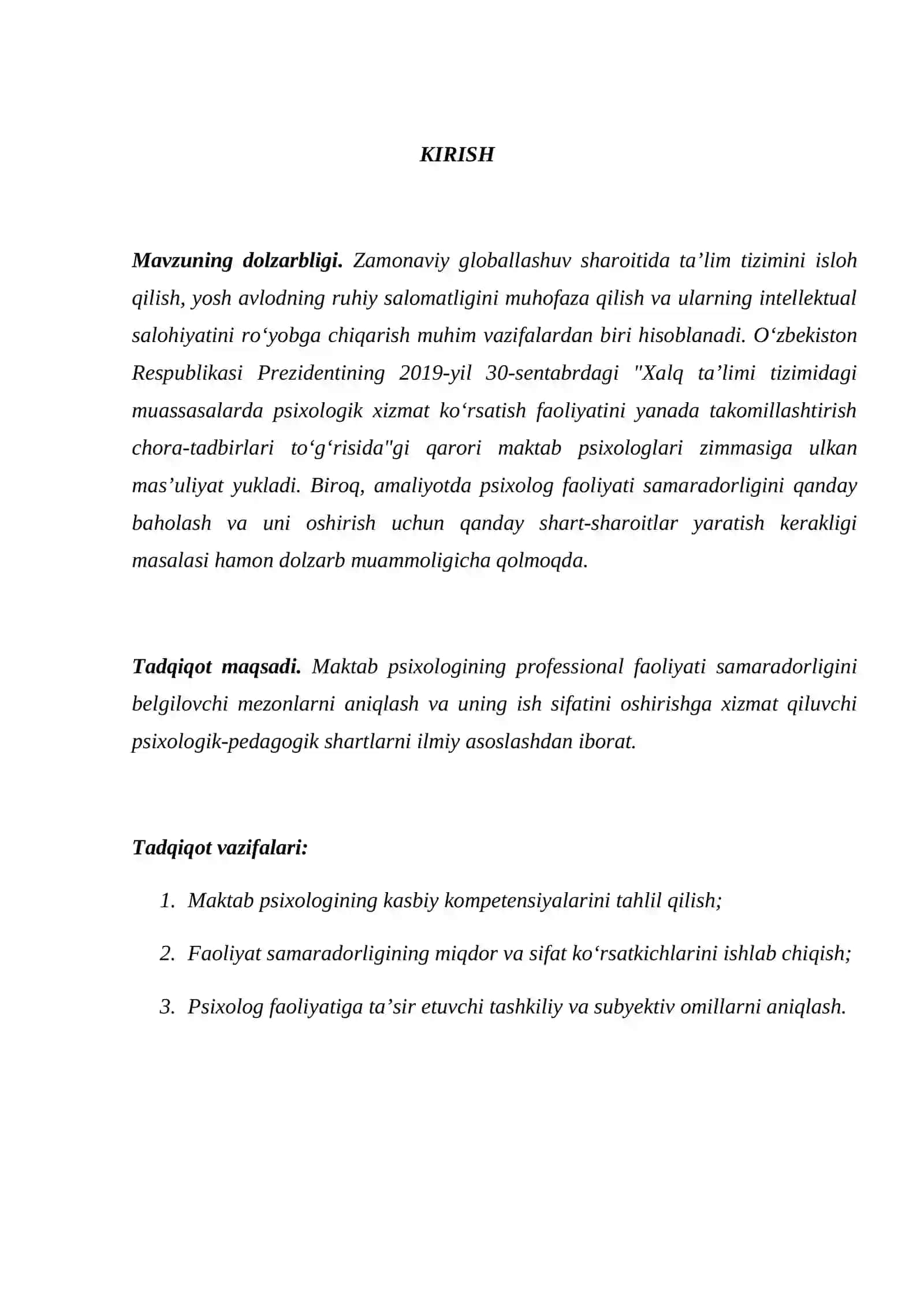Maktab psixologining professional faoliyatini samaradorligi ko'rsatkichlari va shartlari 3