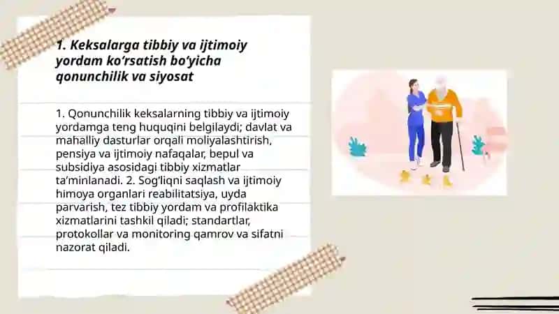 Keksalarga tibbiy, ijtimoiy yordam koʻrsatishni tashkillashtirish 3
