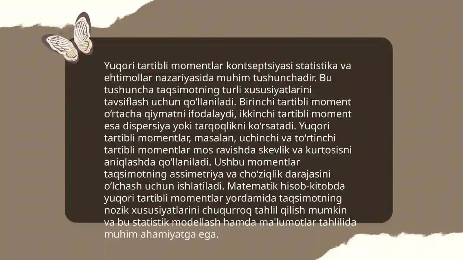 Yuqori tartibli momentlar.Korrelyatsiya koeffisenti va uning xassalari 3