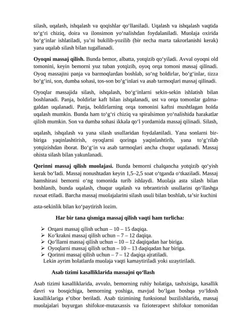 Tananing ayrim qismlari uchun uqalash muolajalarini o’tkazish 3
