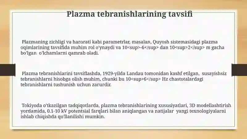 Plazma xossalarini va tavsiflarini o'rganish 3