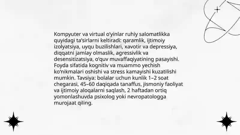 Kompyuter va vertual oʻyin asorati. Vertual tutqinlikka qarshi kurash 3