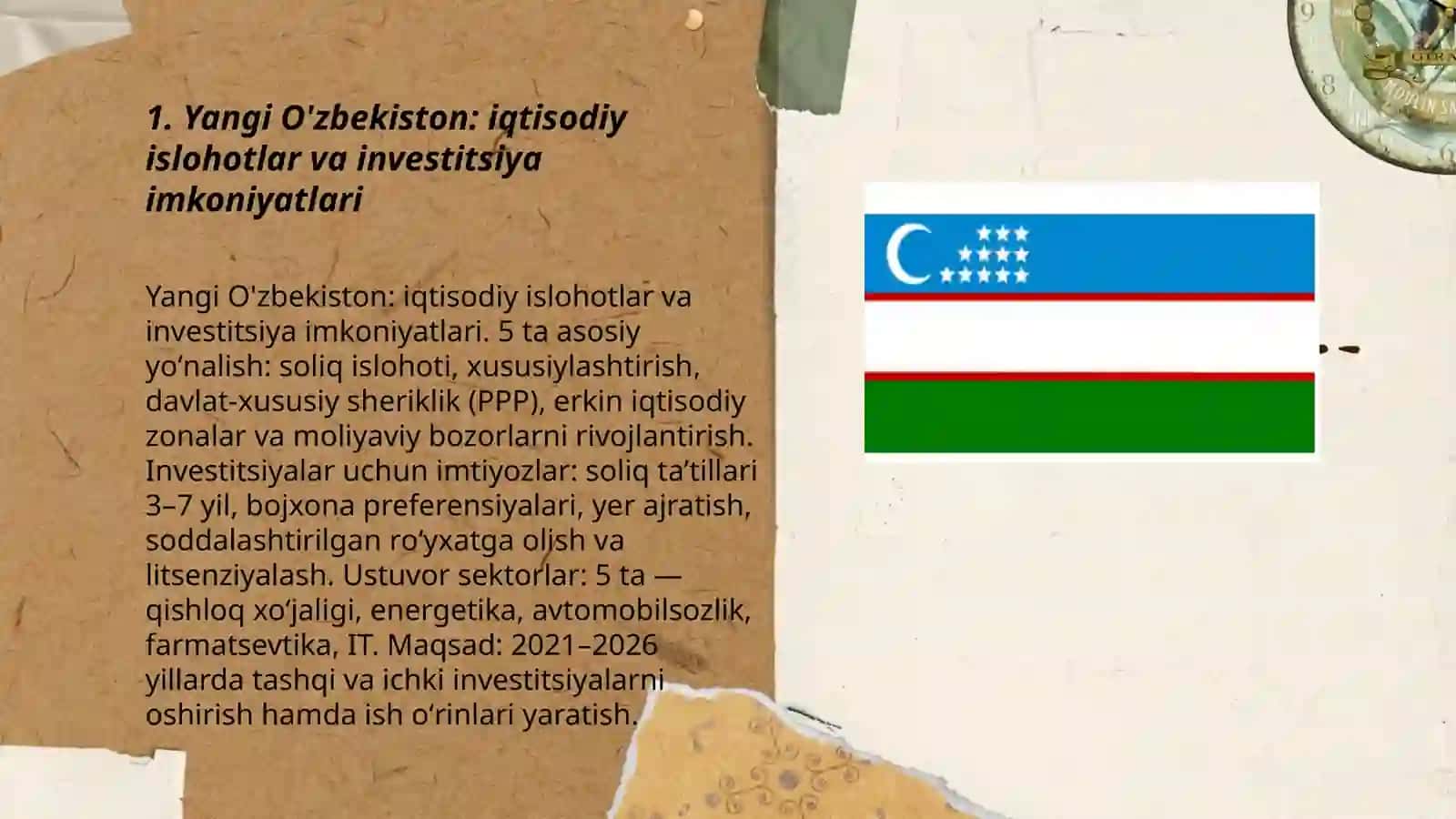 Yangi O'zbekiston: iqtisodiy islohotlar va investitsiya imkoniyatlari 3