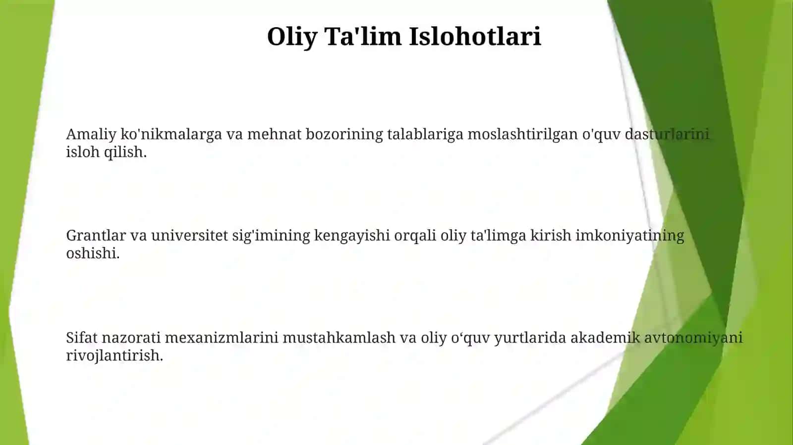 O'zbekiston Respublikasida ta'lim sohasida amalga oshirilgan islohotlar 3