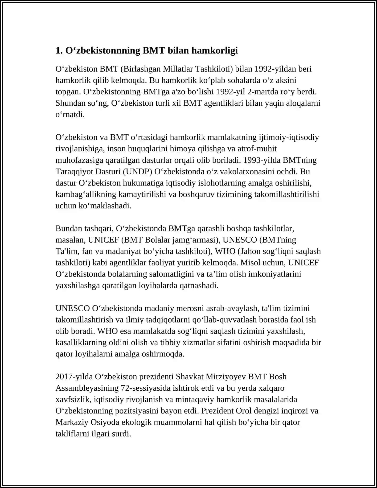 O'ZBEKISTONNING XALQARO TASHKILOTLAR BILAN HAMKORLIK ALOQALARI 3