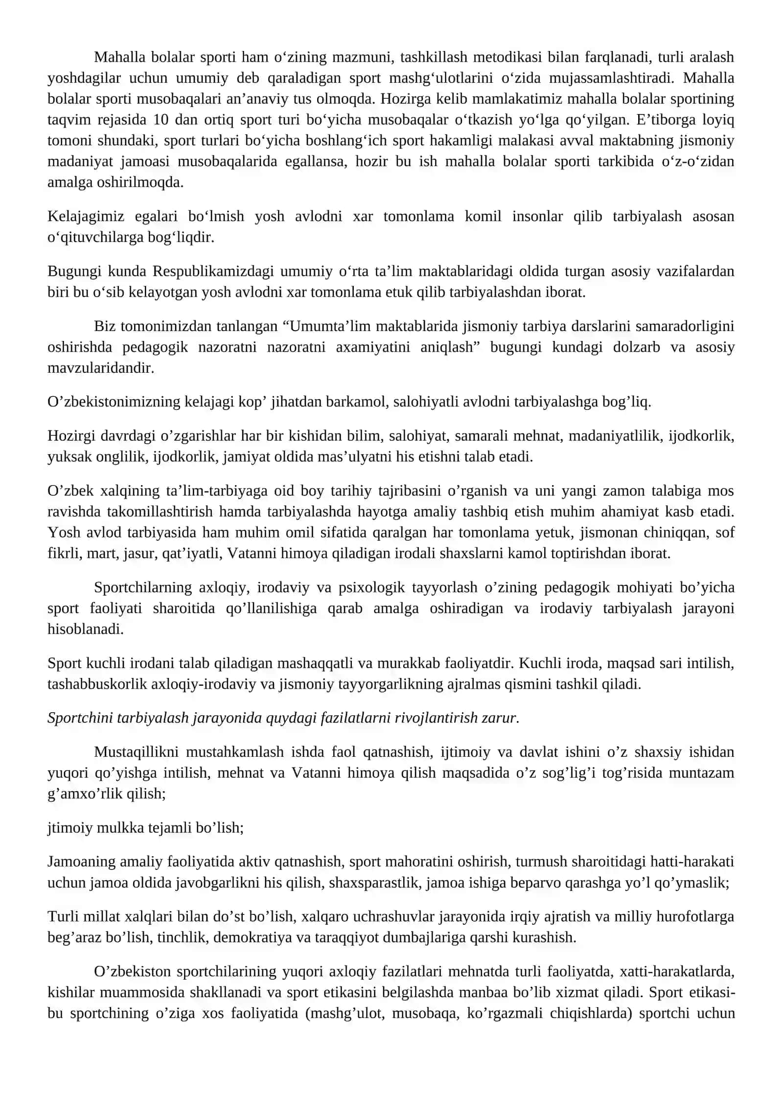 Jismoniy tarbiya va Sportning ijtimoiy-tarbiyaviy va ma’naviy mohiyatlarini o’rganish 3