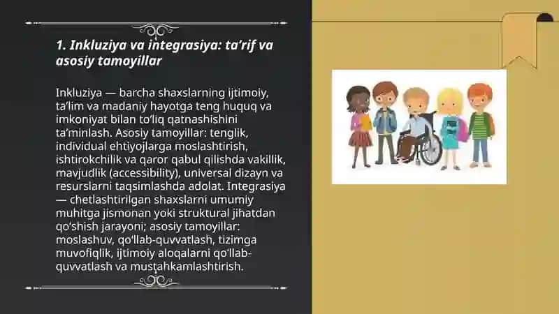 Inkluziya, integrasiya, eksklyuziya segregatsiya tushunchalarini mazmuni ularning bir-biridan farqi 3