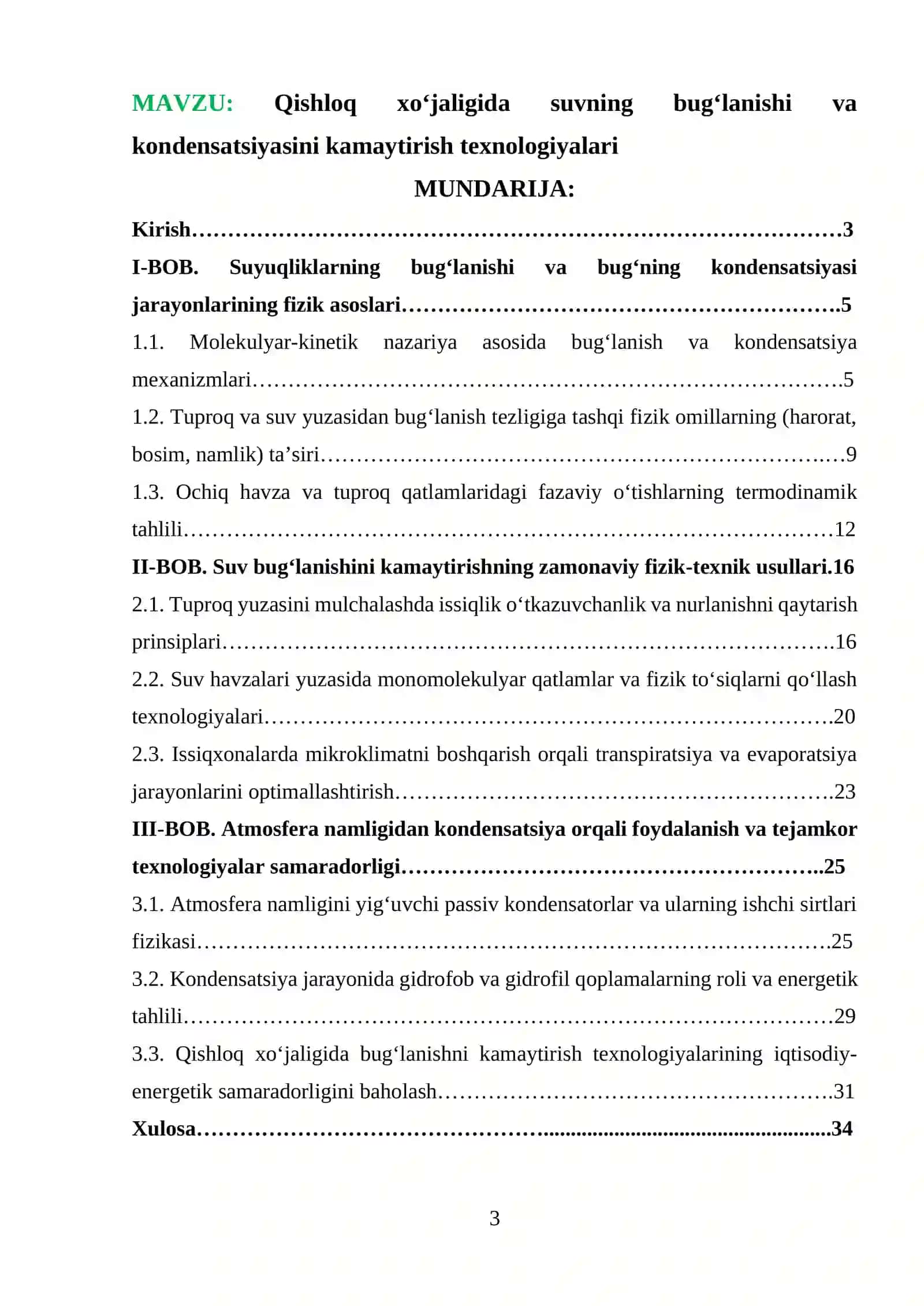 Qishloq xo‘jaligida suvning bug‘lanishi va kondensatsiyasini kamaytirish texnologiyalari 3