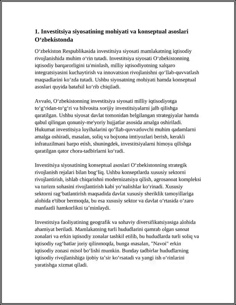 OʻZBEKISTONDA INVESTITSIYA SIYOSATI MOHIYATI VA YOʻNALISHLARI 3