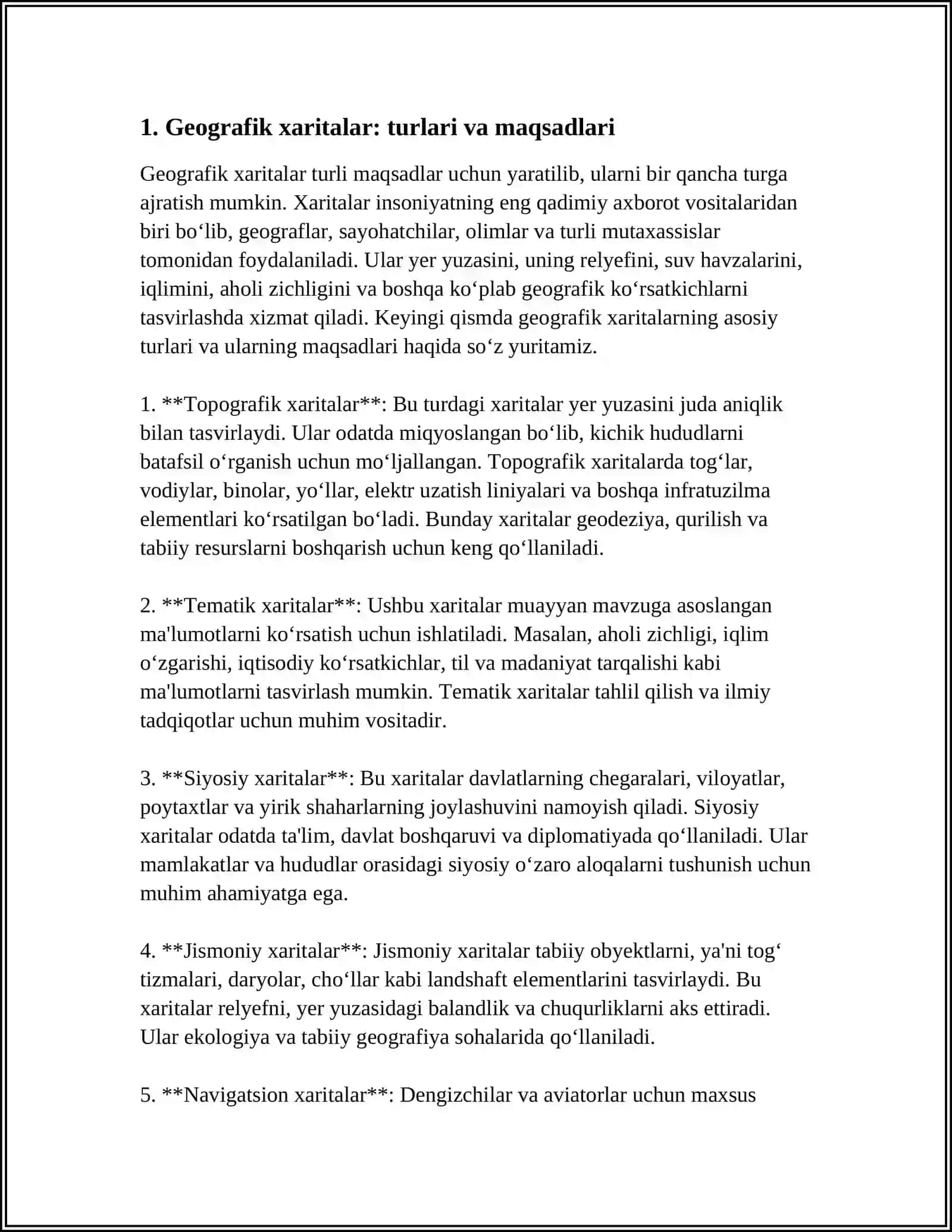 XARITALAR TURLARI: GEOGRAFIK, SIYOSIY, TEMATIK, TARIXIY, TARIXIY-MADANIYAT YODGORLIKLAR XARITALARI 3