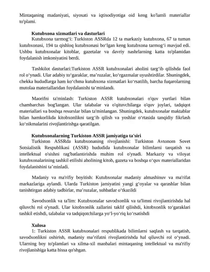 Turkiston Assr Kutubxonalari Haqida Maqola Tayyorlash 3