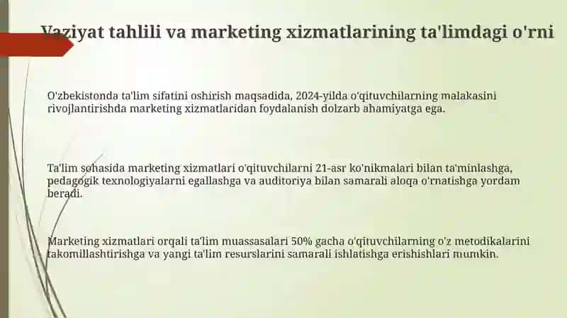 Marketing xizmatlari orqali o'qituvchilar malakasini oshirish 3