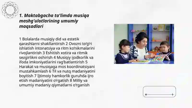 Maktabgacha ta'lim tashkilotlarida musiqa mashg'ulotlarining maqsad va vazifalari 3