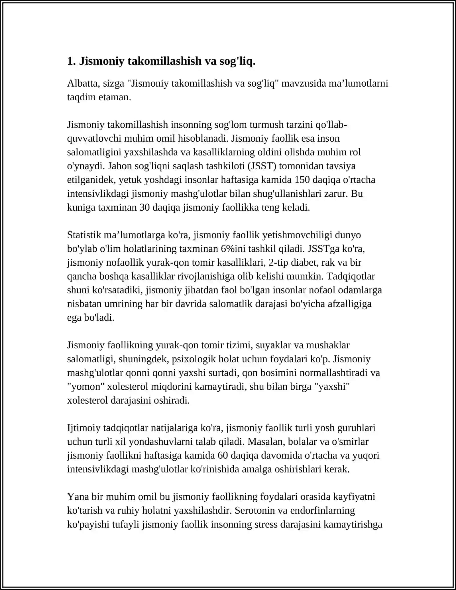 JISMONIY TAKOMILLASHISH SISTEMALARI (YOGA, USHU, CHINIQISH, MORJLANISH, ALOHIDA OVQATLANISH VA HOKAZO) 3